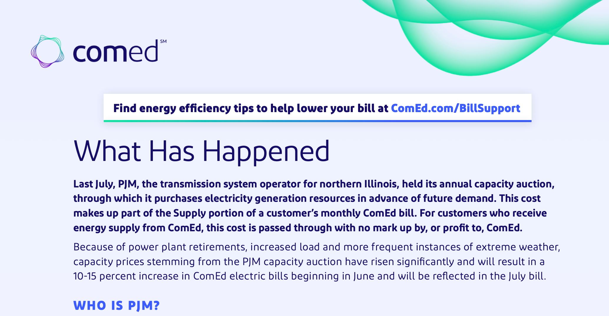 ComEd Screen Shot of Announcement